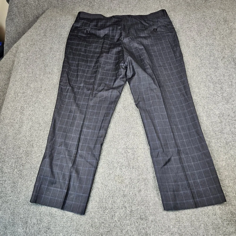 Vitali Mens Navy Windowpane Plaid Dress Pants Flat Front M3071-NP Size 43x29